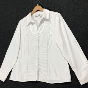 Michael Edwards Women's Size 14 White Cotton Button Up Front with Ribbed Front‎